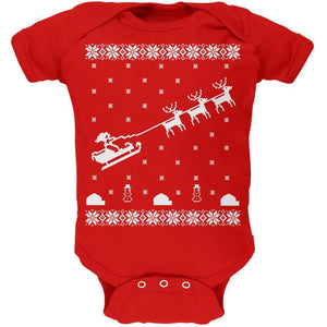 Flying Santa Sleigh Ugly XMAS Sweater Black Soft Baby One Piece