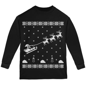 Flying Santa Sleigh Ugly XMAS Sweater Forest Youth Long Sleeve T-Shirt