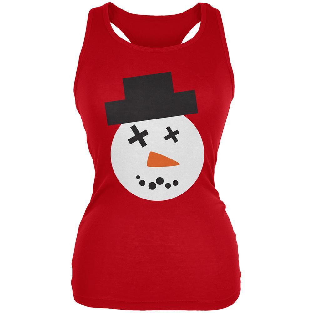 Snowman Face Ugly Christmas Sweater Red Juniors Soft Tank Top
