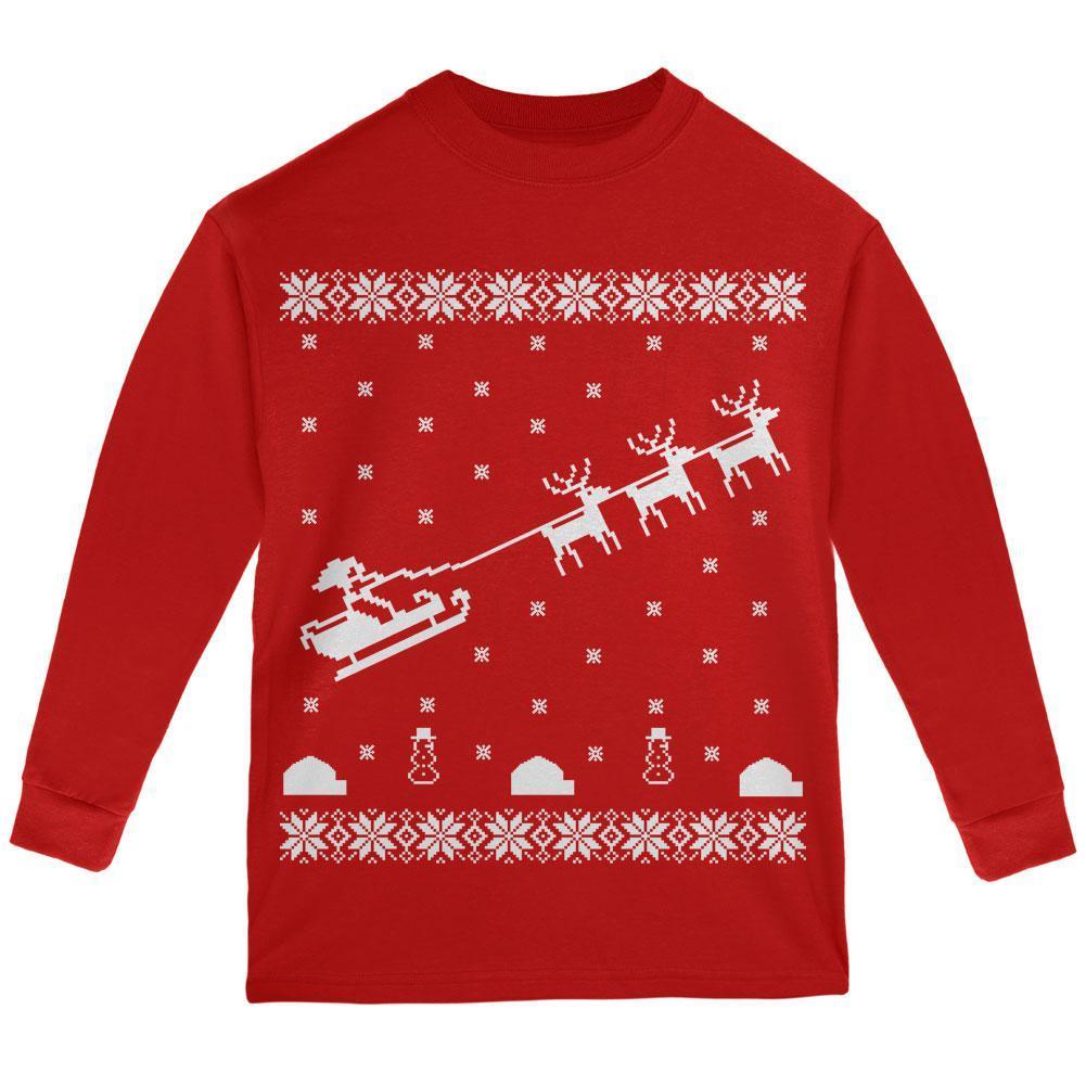 Flying Santa Sleigh Ugly XMAS Sweater Forest Youth Long Sleeve T-Shirt