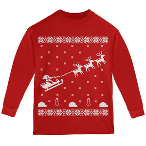 Flying Santa Sleigh Ugly XMAS Sweater Forest Youth Long Sleeve T-Shirt