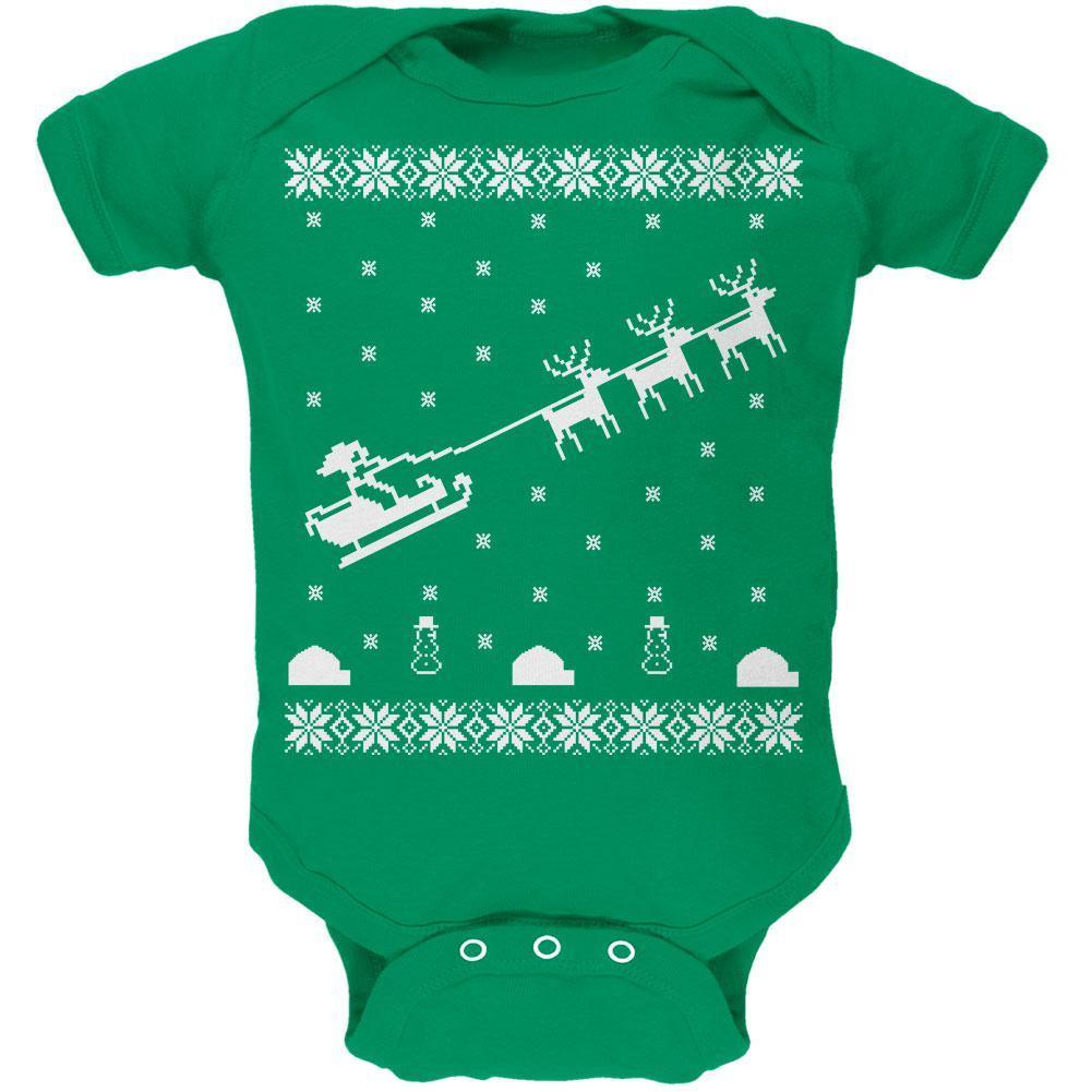 Flying Santa Sleigh Ugly XMAS Sweater Black Soft Baby One Piece