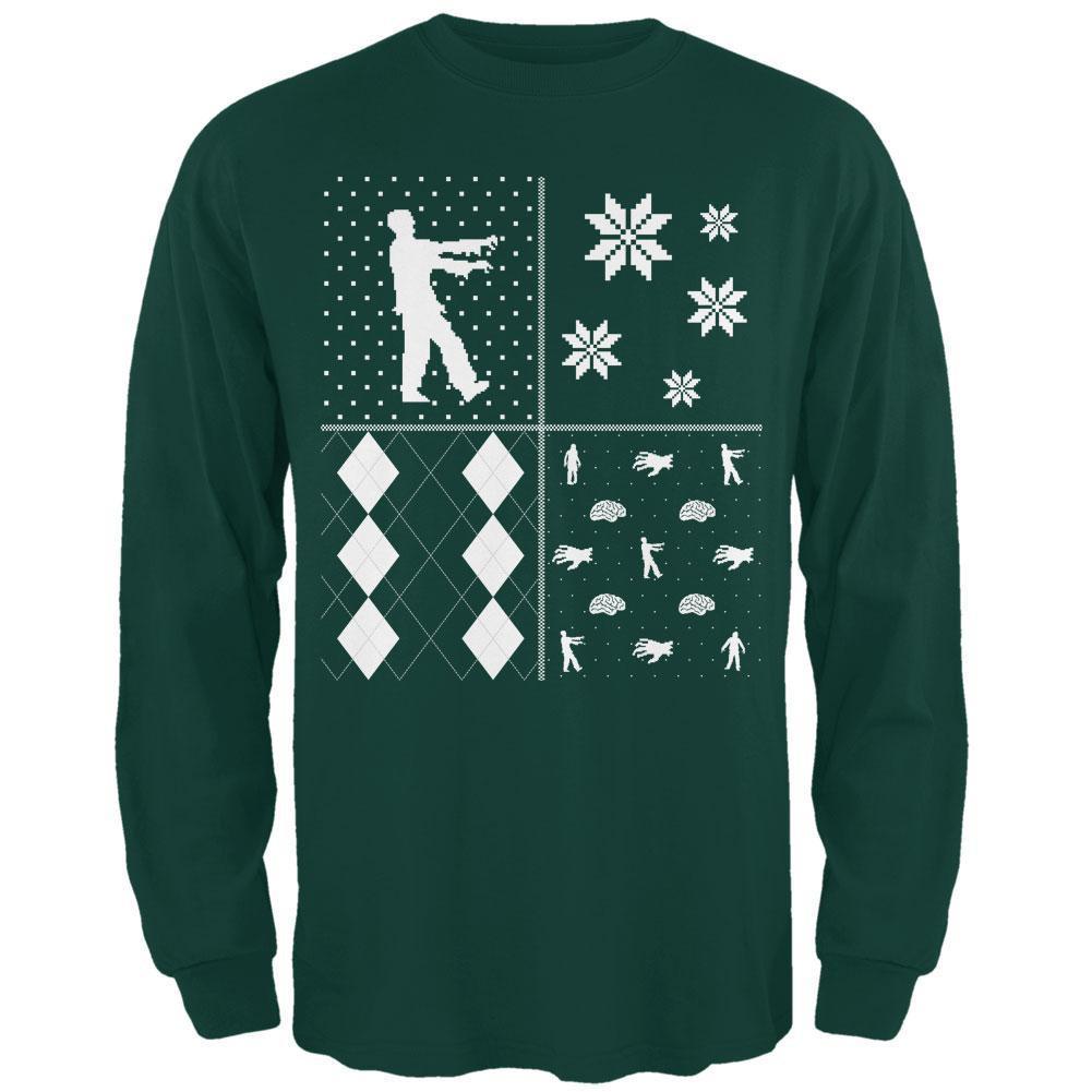 Zombies Festive Blocks Ugly XMAS Sweater Forest Adult Long Sleeve T-Shirt