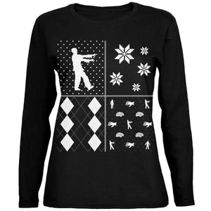 Zombies Festive Blocks Ugly XMAS Sweater Black Womens Long Sleeve T-Shirt