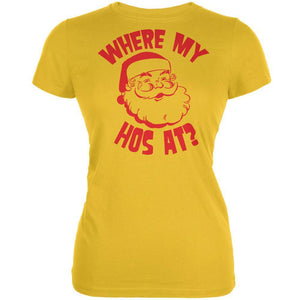 Christmas Where My Hos At? Bright Yellow Juniors Soft T-Shirt