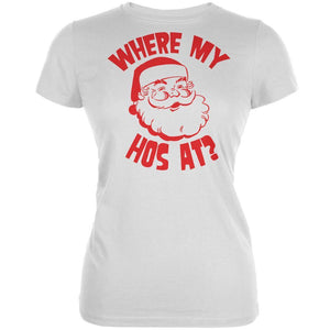 Christmas Where My Hos At? White Juniors Soft T-Shirt