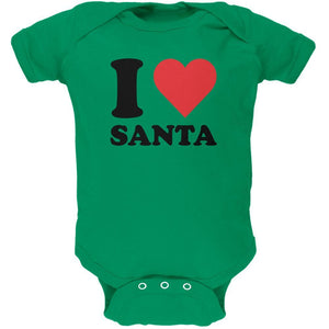 Christmas I Heart Santa Kelly Green Soft Baby One Piece