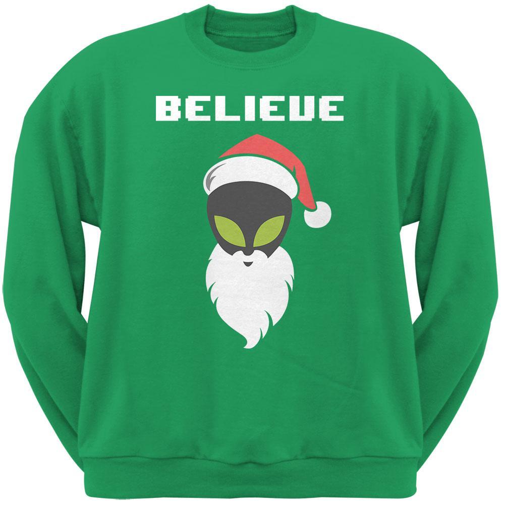 Christmas Believe Alien Santa Irish Green Adult Sweatshirt