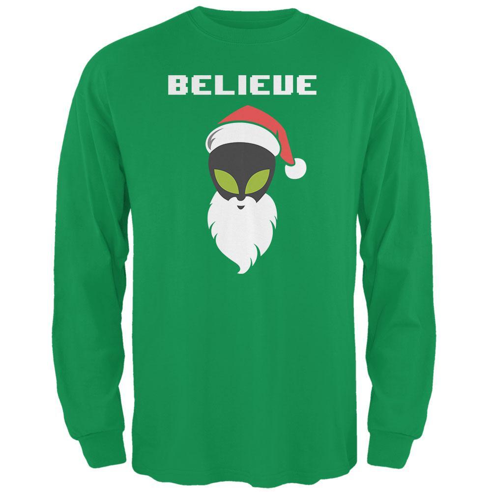 Christmas Believe Alien Santa Irish Green Adult Long Sleeve T-Shirt