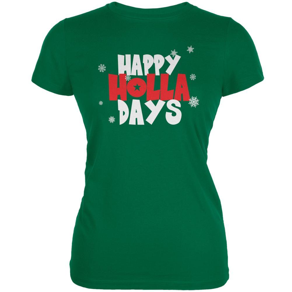 Chistmas Happy Holla Days Kelly Green Juniors Soft T-Shirt