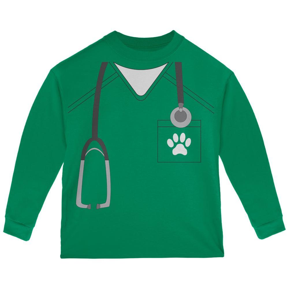 Halloween Vet Veterinarian Scrubs Costume Green Toddler Long Sleeve T-Shirt