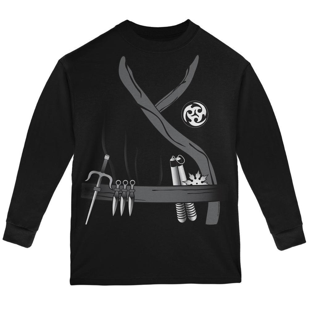 Halloween Ninja Assassin Costume Black Youth Long Sleeve T-Shirt