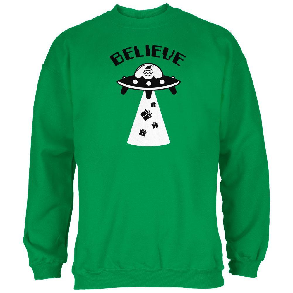 Christmas Believe Santa UFO Irish Green Adult Sweatshirt