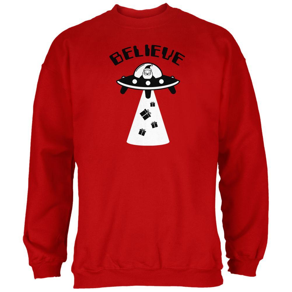 Christmas Believe Santa UFO Red Adult Sweatshirt