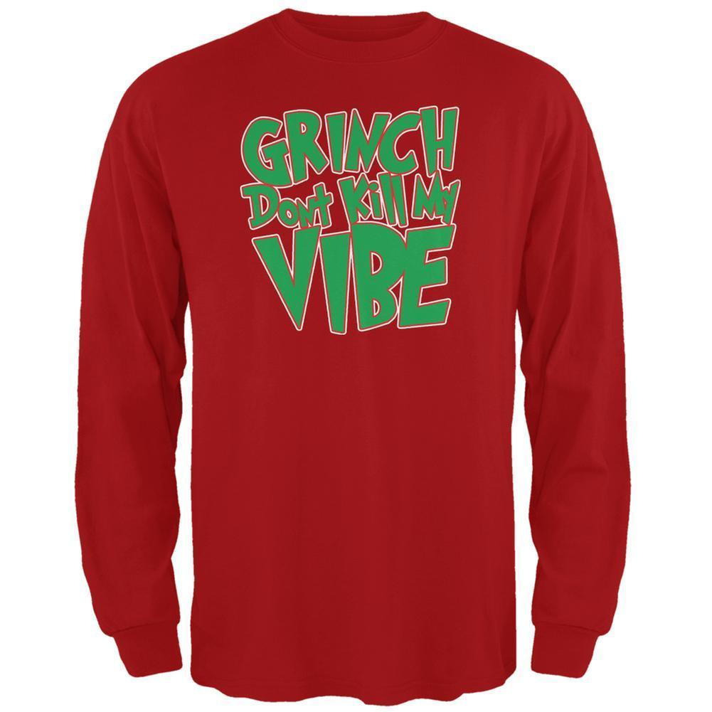 Christmas Grinch Don't Kill My Vibe Red Adult Long Sleeve T-Shirt