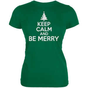 Christmas Keep Calm And Be Merry Kelly Green Juniors Soft T-Shirt
