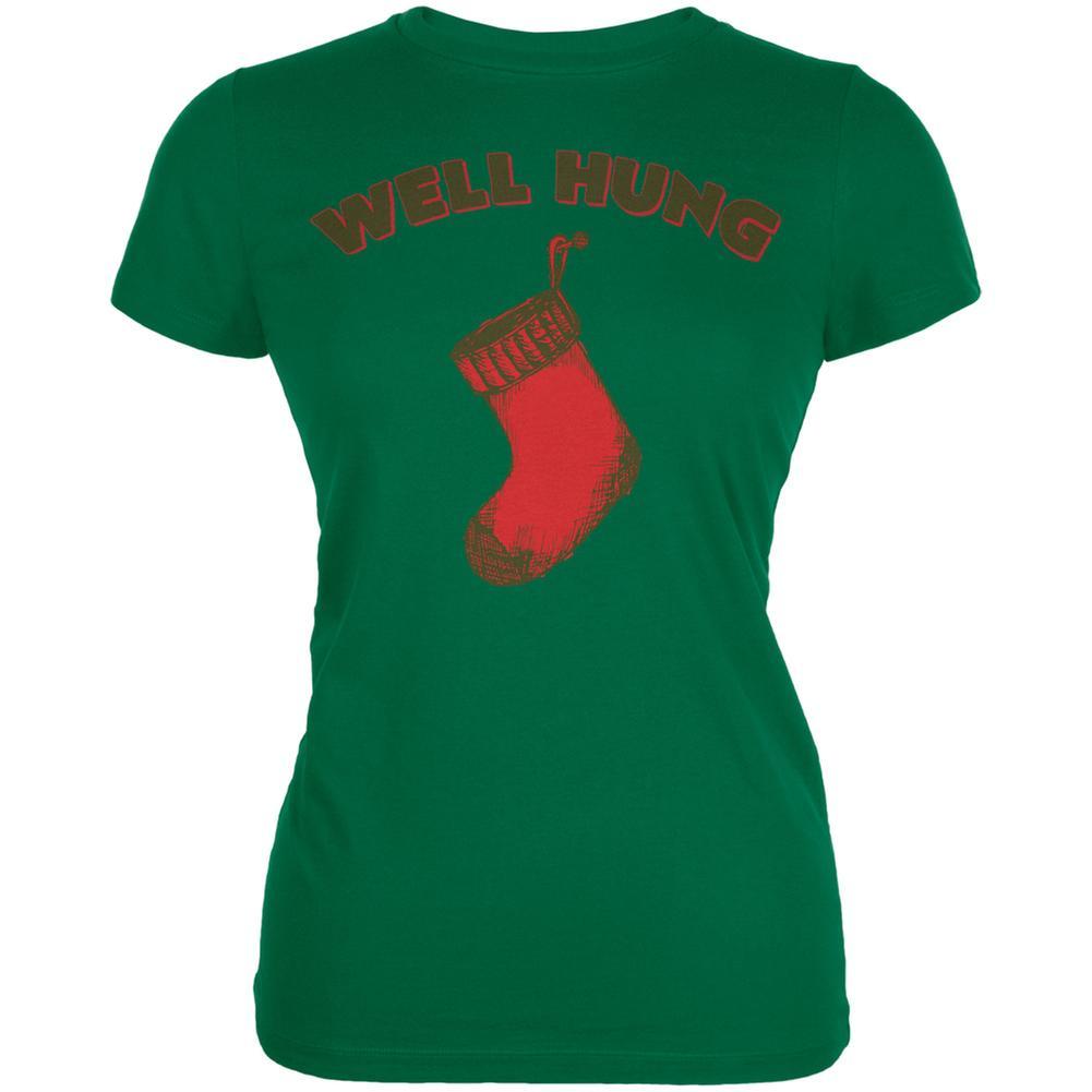 Christmas Well Hung Stocking Kelly Green Juniors Soft T-Shirt