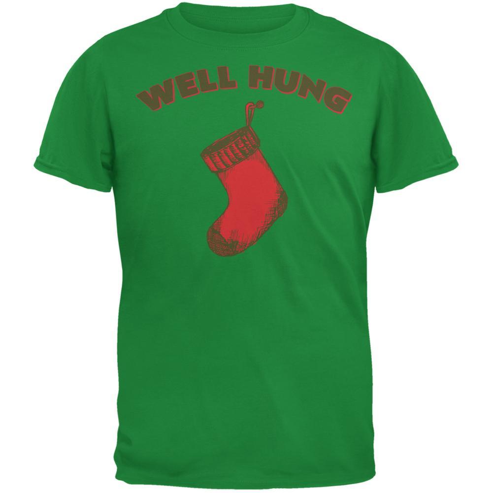 Christmas Well Hung Stocking Irish Green Adult T-Shirt