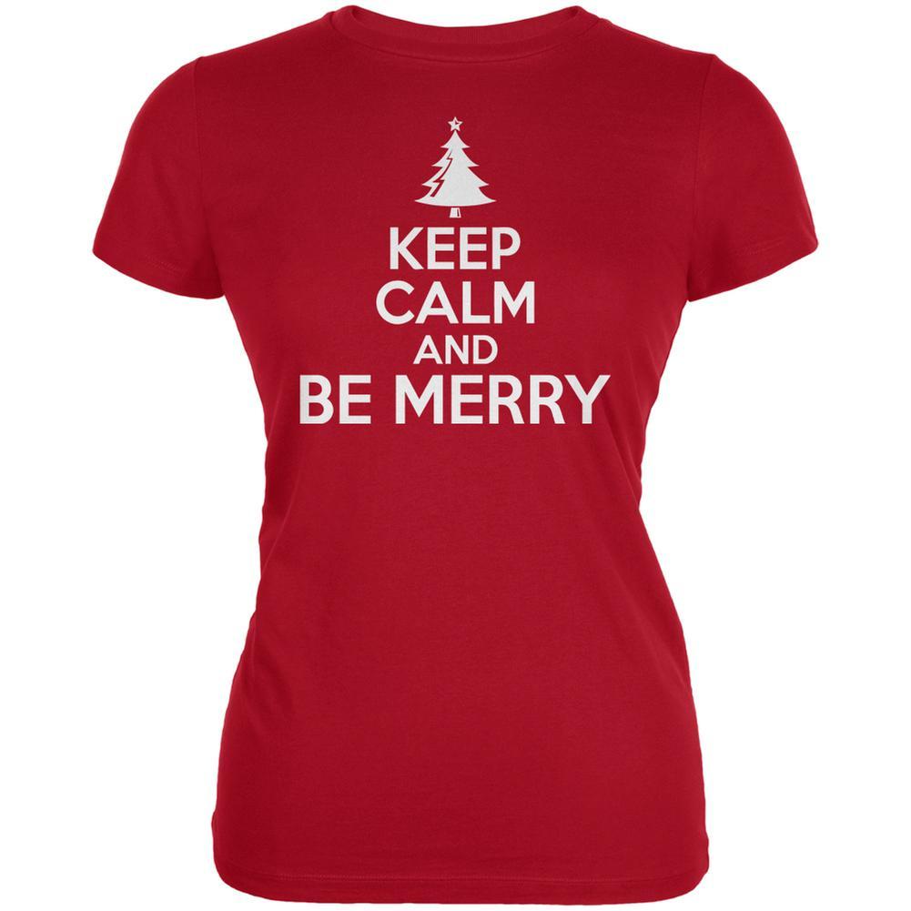 Christmas Keep Calm And Be Merry Red Juniors Soft T-Shirt