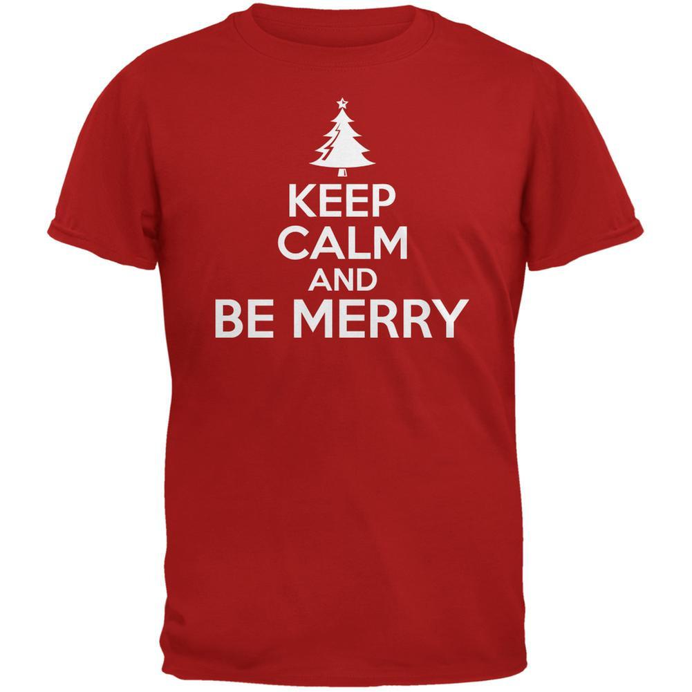 Christmas Keep Calm And Be Merry Red Adult T-Shirt
