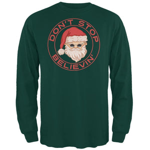 Christmas Don't Stop Believin' Forest Green Adult Long Sleeve T-Shirt