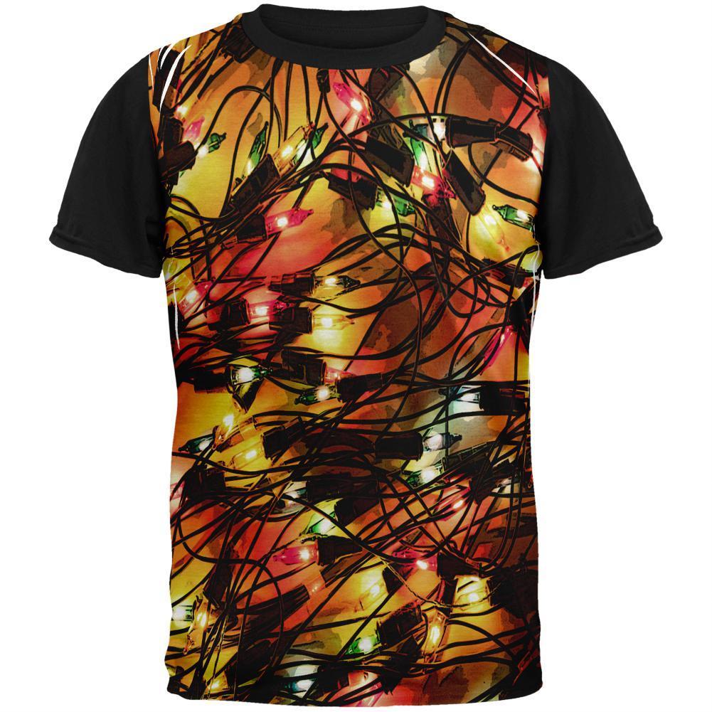 Tangled Christmas Lights Adult Black Back T-Shirt