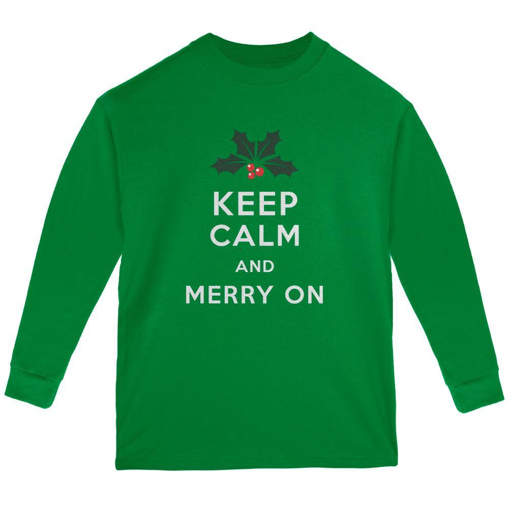 Christmas Keep Calm & Merry On Green Youth Long Sleeve T-Shirt