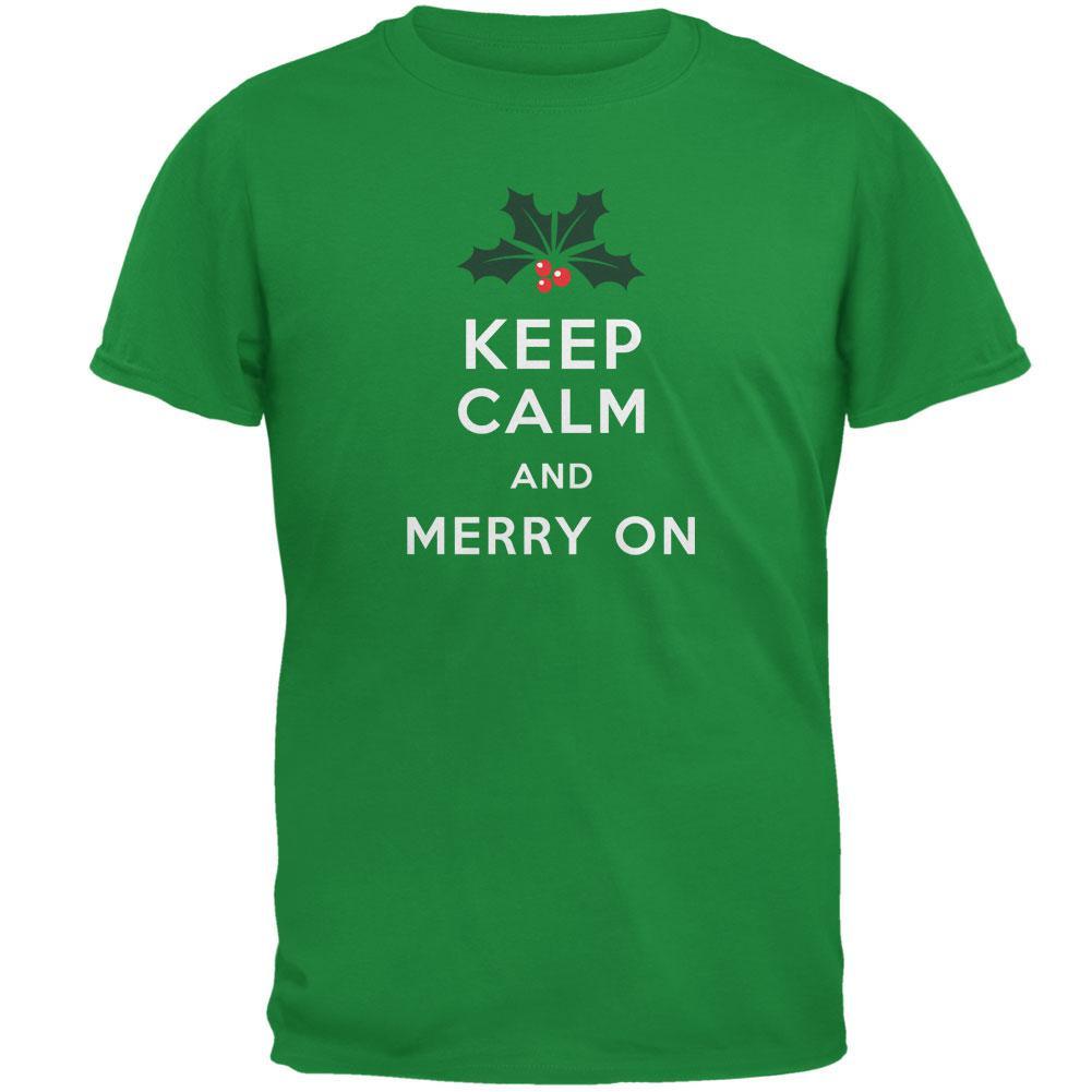 Christmas Keep Calm & Merry On Irish Green Adult T-Shirt