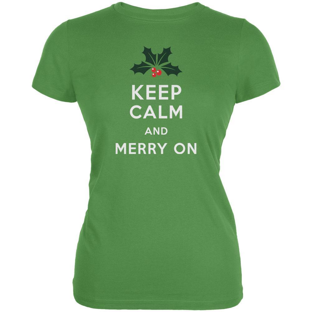 Christmas Keep Calm & Merry On Leaf Juniors Soft T-Shirt