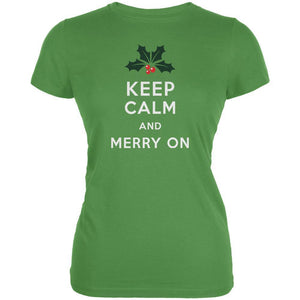 Christmas Keep Calm & Merry On Leaf Juniors Soft T-Shirt