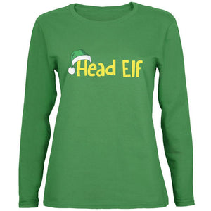 Christmas Head Elf Green Womens Long Sleeve T-Shirt