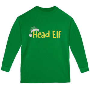 Christmas Head Elf Green Youth Long Sleeve T-Shirt