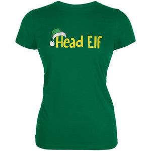 Christmas Head Elf Kelly Green Juniors Soft T-Shirt