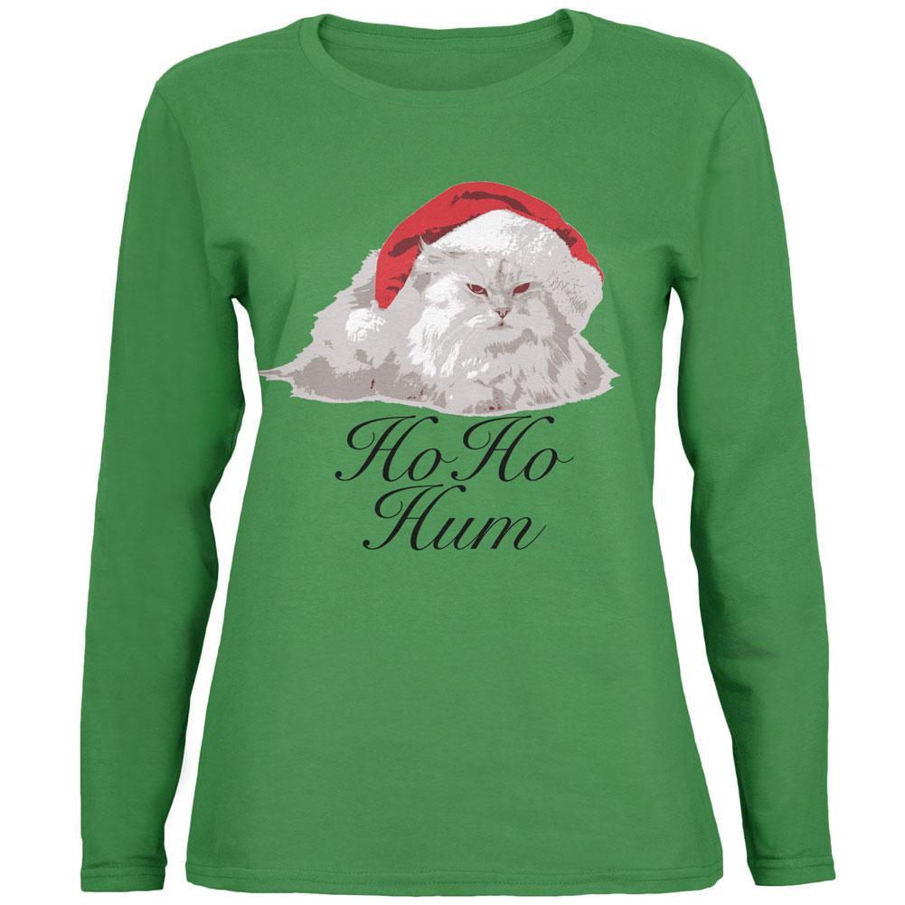 Christmas Ho Ho Hum Cat Green Womens Long Sleeve T-Shirt