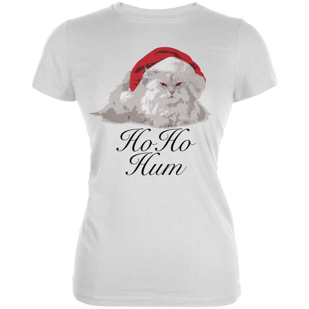 Christmas Ho Ho Hum Cat White Juniors Soft T-Shirt