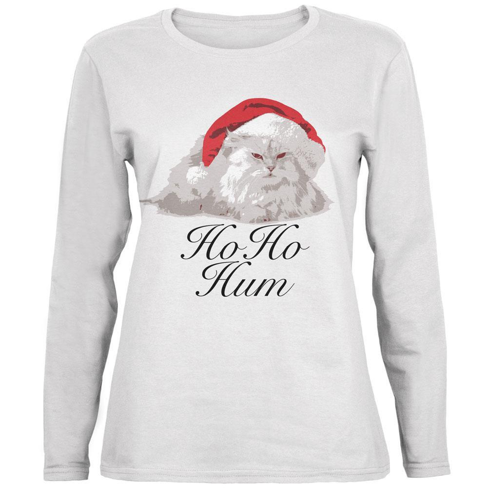 Christmas Ho Ho Hum Cat White Womens Long Sleeve T-Shirt