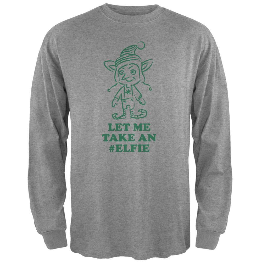 Christmas Take an Elfie Heather Grey Adult Long Sleeve T-Shirt