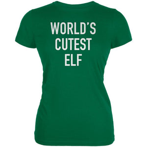 Christmas Worlds Cutest Elf Kelly Green Juniors Soft T-Shirt