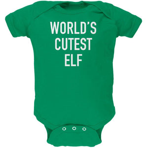 Christmas Worlds Cutest Elf Kelly Green Soft Baby One Piece