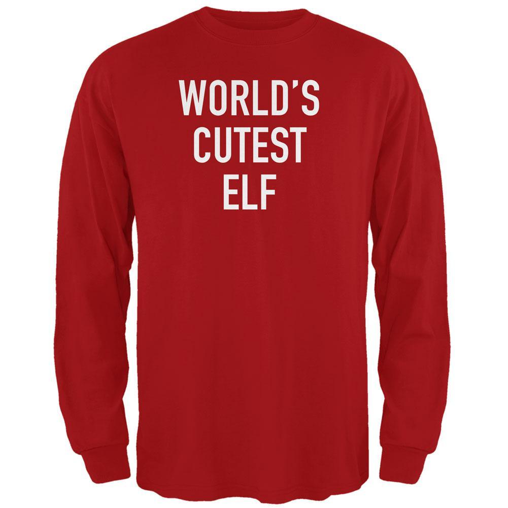 Christmas Worlds Cutest Elf Red Adult Long Sleeve T-Shirt
