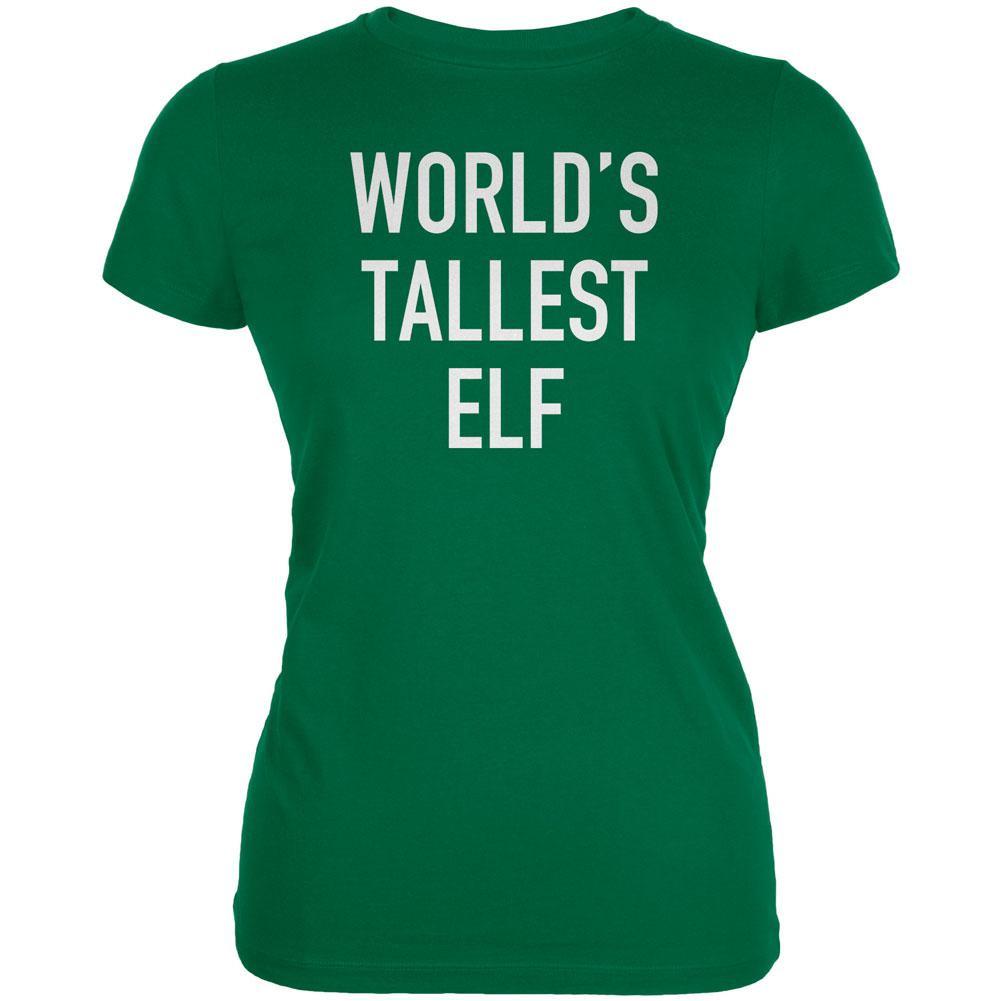 Christmas Worlds Tallest Elf Kelly Green Juniors Soft T-Shirt