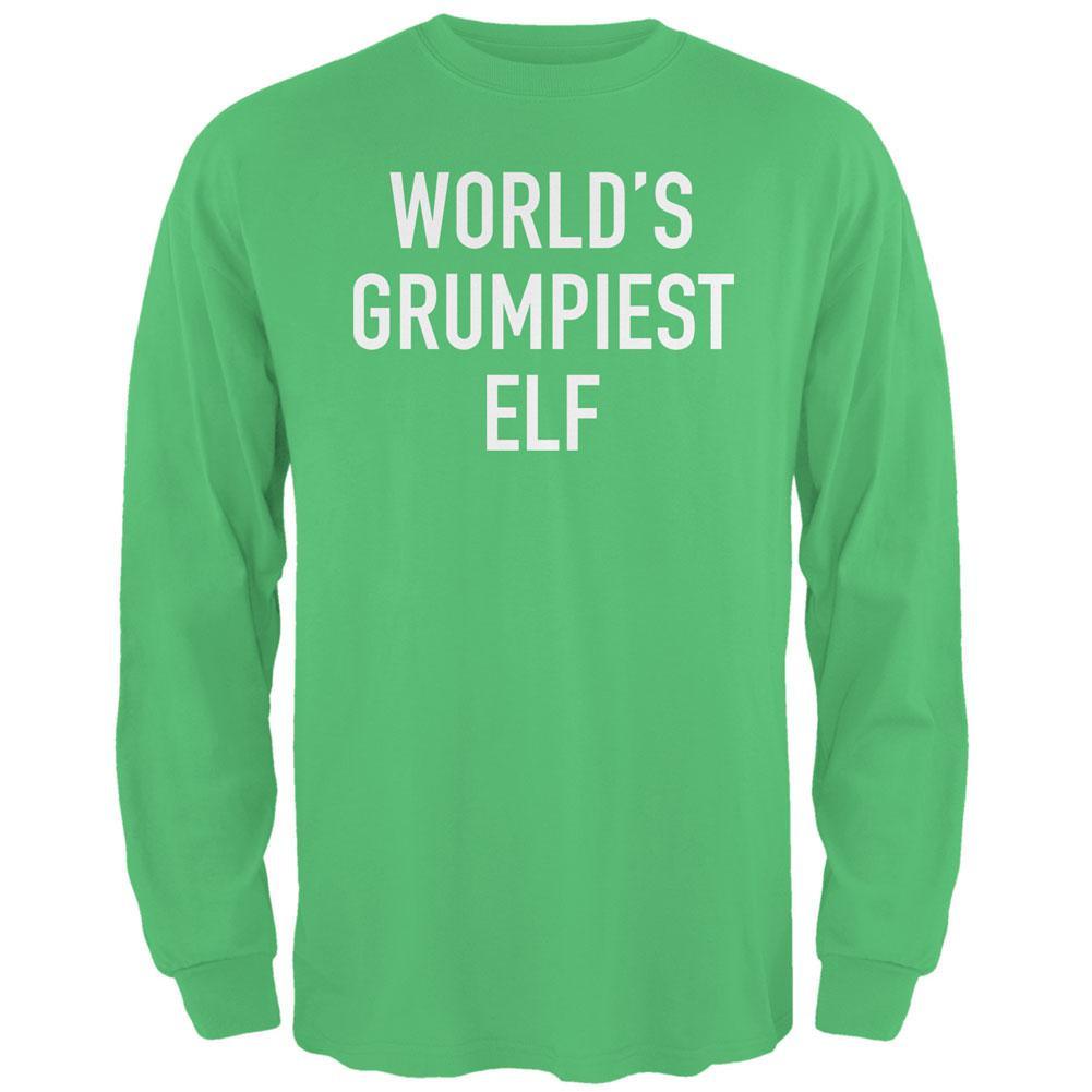 Christmas Worlds Grumpiest Elf Irish Green Adult Long Sleeve T-Shirt