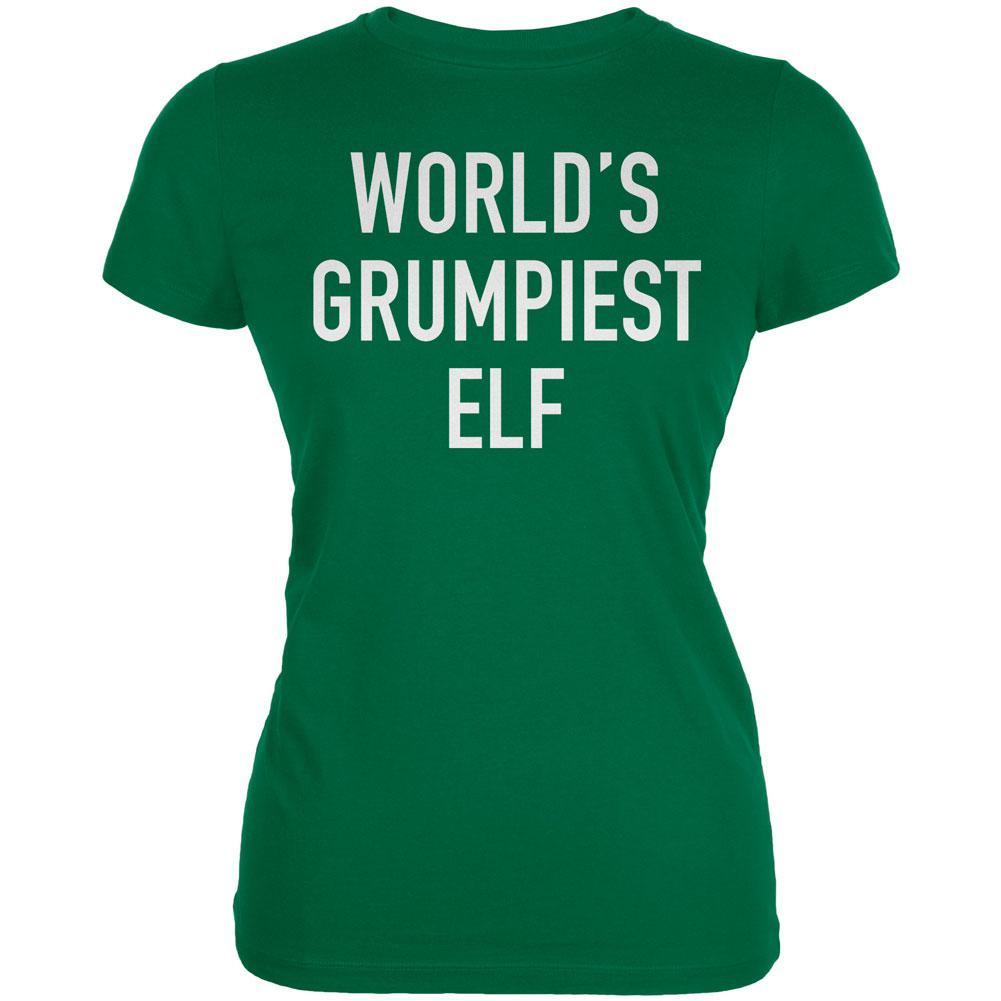 Christmas Worlds Grumpiest Elf Kelly Green Juniors Soft T-Shirt