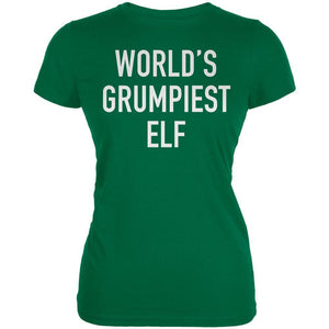 Christmas Worlds Grumpiest Elf Kelly Green Juniors Soft T-Shirt
