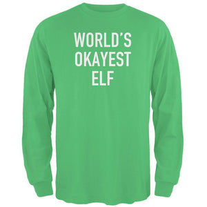 Christmas Worlds Okayest Elf Irish Green Adult Long Sleeve T-Shirt
