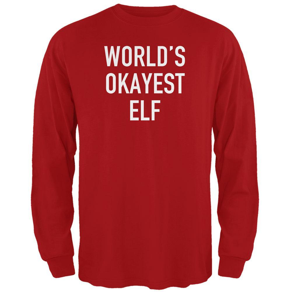 Christmas Worlds Okayest Elf Red Adult Long Sleeve T-Shirt