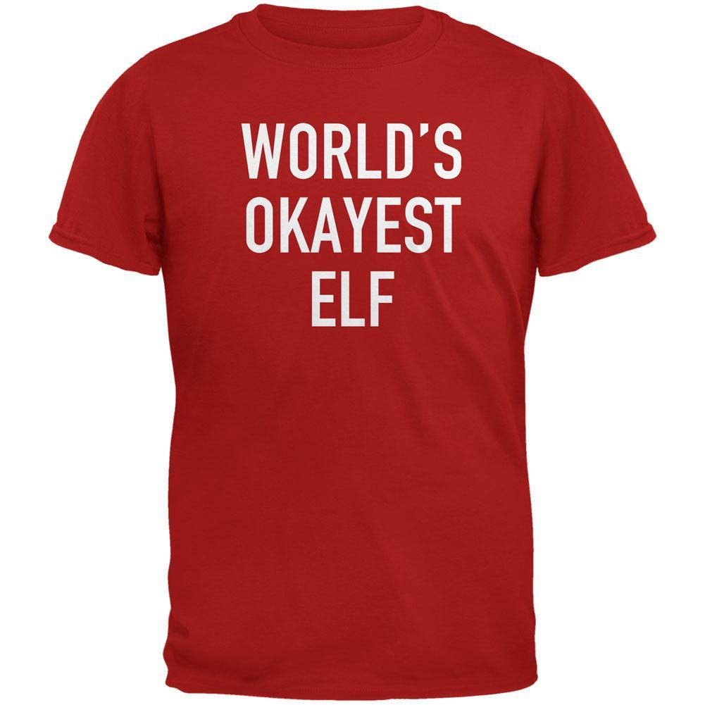 Christmas Worlds Okayest Elf Red Adult T-Shirt