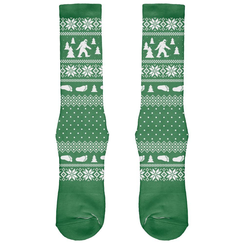 Sasquatch Ugly Christmas Sweater All Over Crew Socks