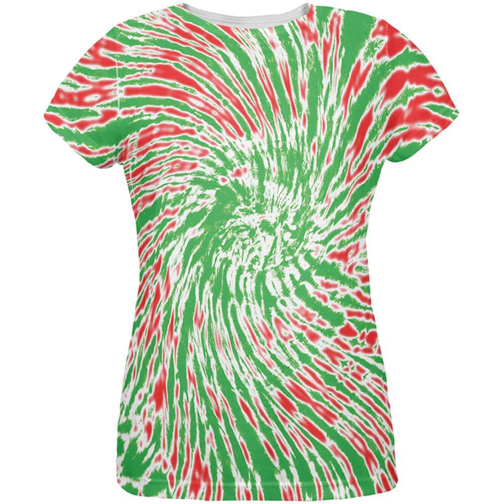 Christmas Tie Dye Red Green All Over Womens T-Shirt