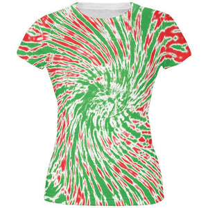 Christmas Tie Dye Red Green All Over Juniors T-Shirt